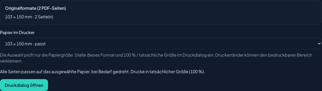 Shipnovo-Thermodruckseite mit einem synthetischen mehrseitigen Label im Originalformat 103 × 150 mm und passender Papierwahl
